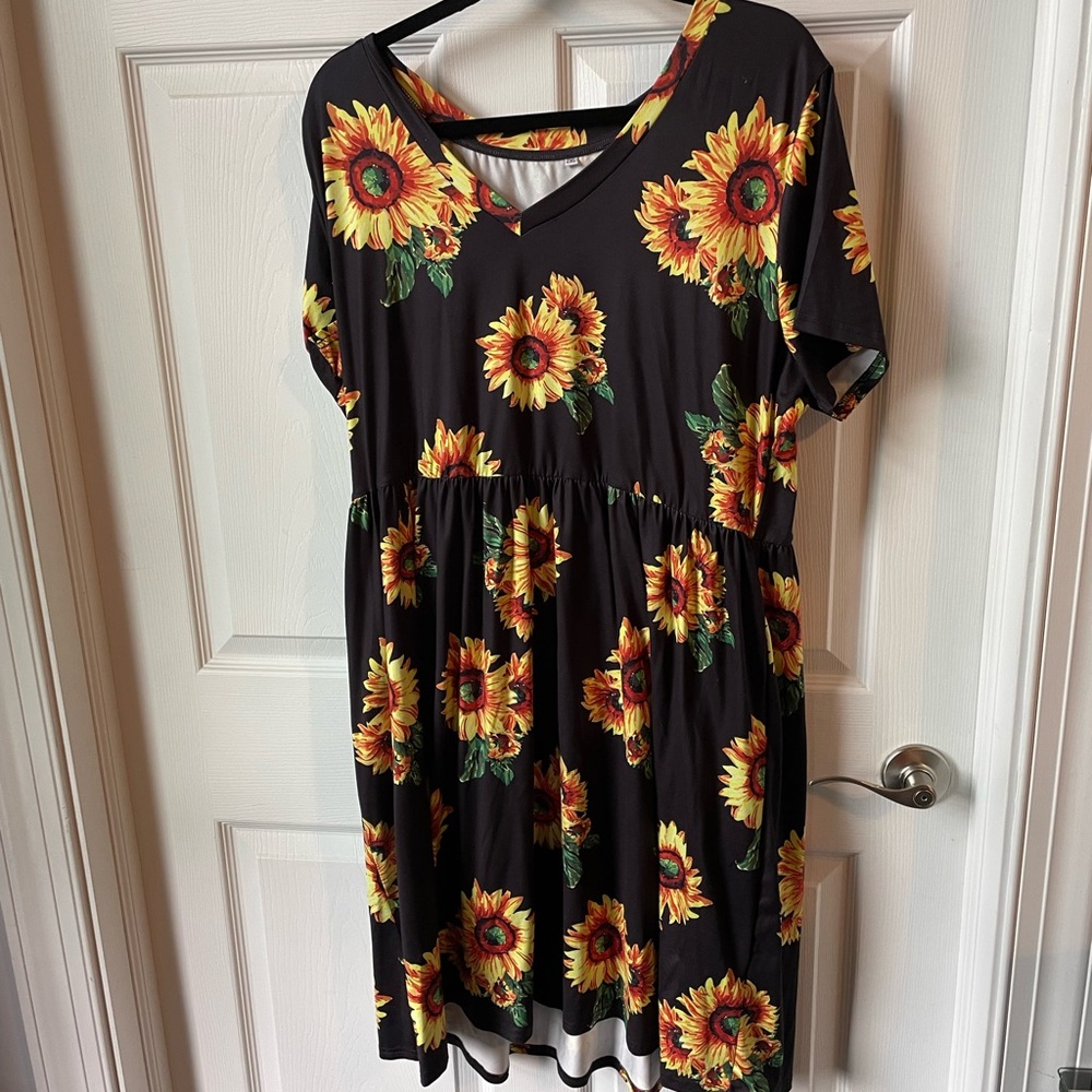 Floral Black Dress with Sunflower Design